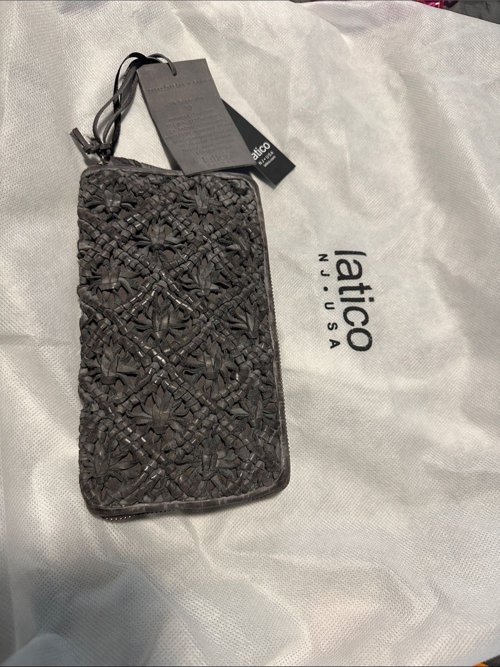 Latico Dark grey Woven Leather Zip Clutch Wallet